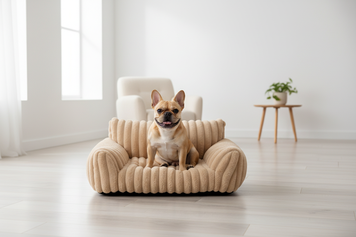 Cama Bege com Bulldog